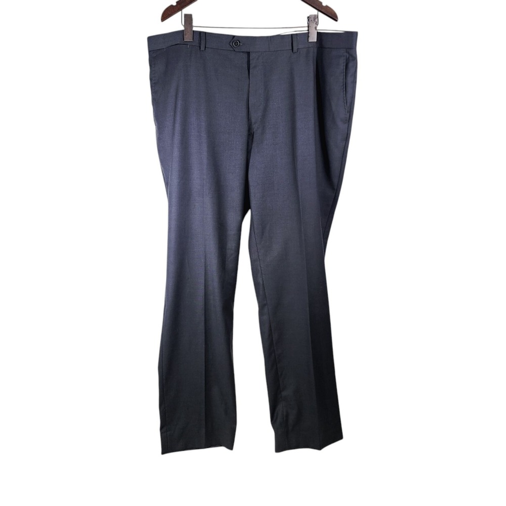 Gino Valentino Dress Pants‎ Mens 44L Charcoal Grey Flat Front Wool Blend SB-3